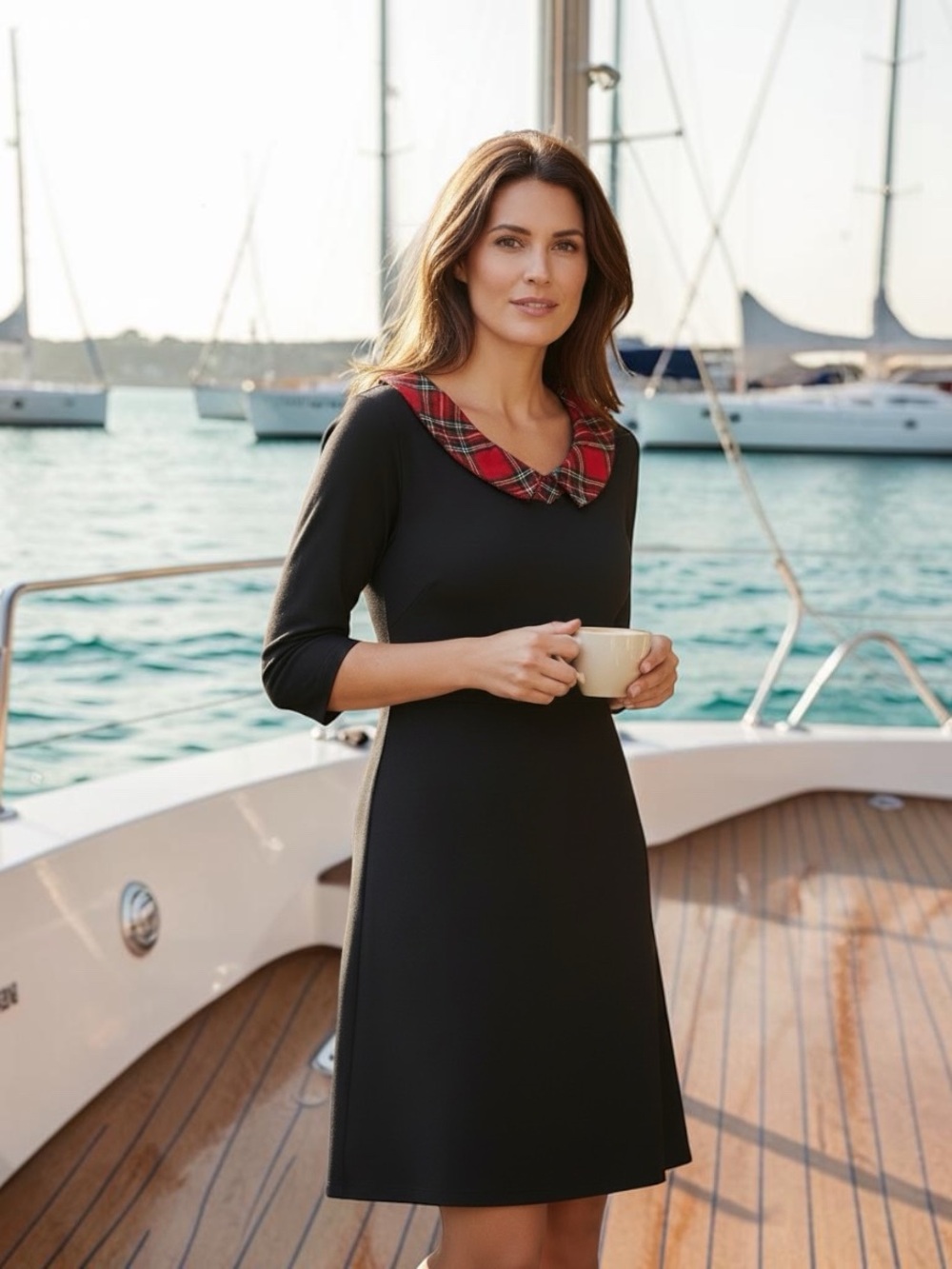 Sailor Sailor Black Shift Dress with Red Plaid Collar S